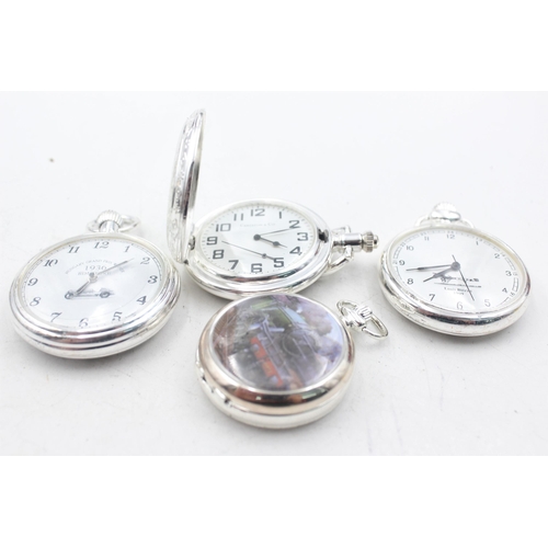 1164 - Four transport themed hand-wind pocket watches