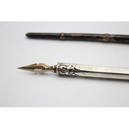 1227 - Two silver calligraphy dip pens, one .850 and one .930 - approx. gross weight 23 grams