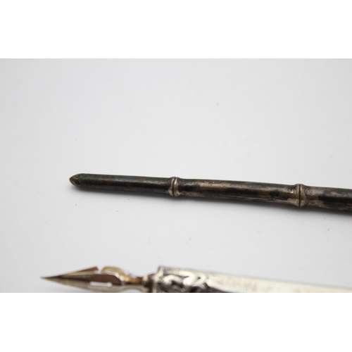 1227 - Two silver calligraphy dip pens, one .850 and one .930 - approx. gross weight 23 grams