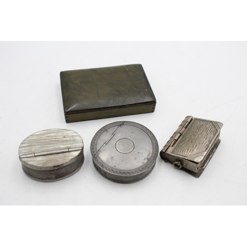 1285 - Four 1920s snuff boxes to include book, cylindrical etc.