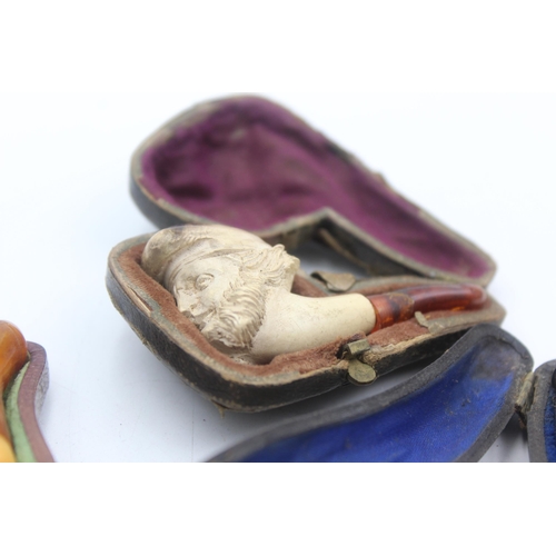 1290 - Four carved meerschaum Estate smoking pipes