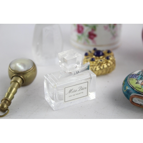 346 - Ten perfume bottles to include cut glass, Oriental etc.