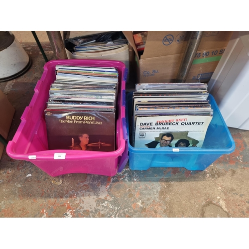 534 - Two boxes containing a collection of LP vinyl records to include Buddy Rich, Chuck Berry, The Rollin... 