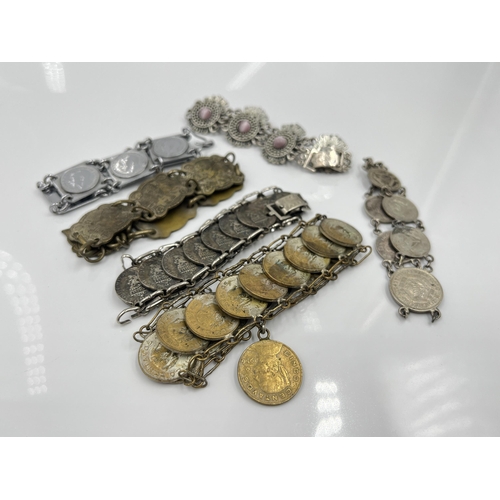 1097 - Six bracelets to include George VI .800 silver three pence and six pence coin bracelet - approx. gro... 