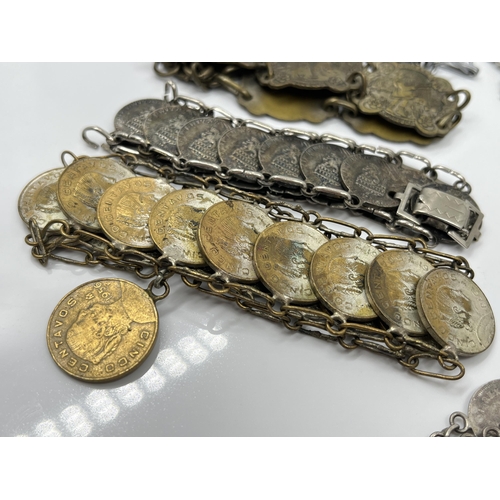 1097 - Six bracelets to include George VI .800 silver three pence and six pence coin bracelet - approx. gro... 