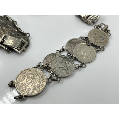 1097 - Six bracelets to include George VI .800 silver three pence and six pence coin bracelet - approx. gro... 