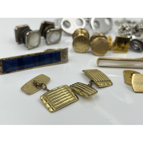 1103 - A collection of cufflinks to include H.G & S 12ct gold front and back etc.