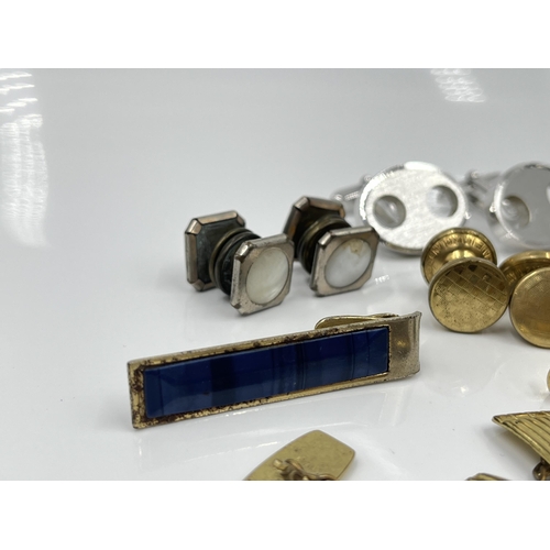 1103 - A collection of cufflinks to include H.G & S 12ct gold front and back etc.