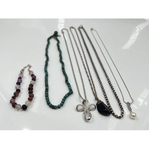 1108 - Six pieces of .925 silver jewellery, five necklaces and one bracelet - approx. gross silver weight 2... 