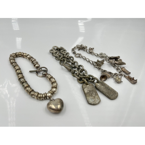 1117 - Three bracelets, two .925 silver and one white metal with stamped .925 charm - approx. gross silver ... 