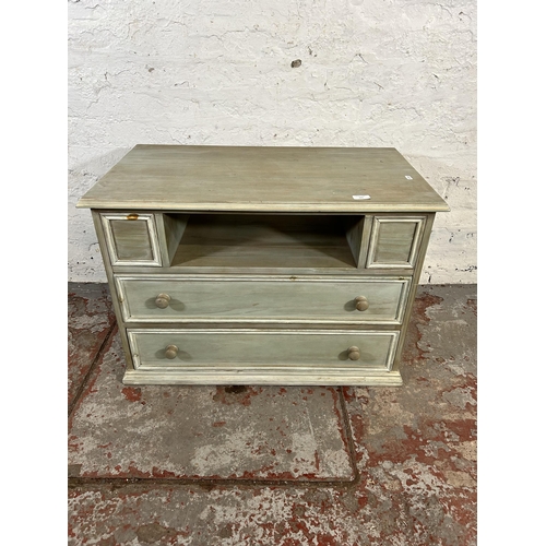 101 - A modern painted pine TV stand with two lower drawers - approx. 58cm high x 81cm wide x 46cm deep