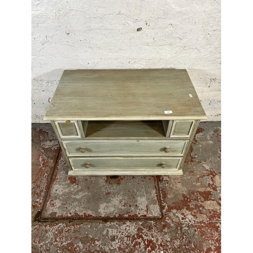 101 - A modern painted pine TV stand with two lower drawers - approx. 58cm high x 81cm wide x 46cm deep