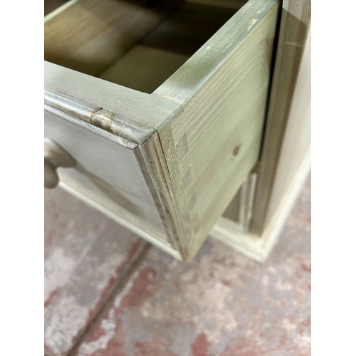 101 - A modern painted pine TV stand with two lower drawers - approx. 58cm high x 81cm wide x 46cm deep