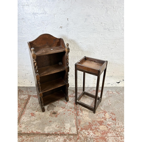 143 - Two pieces of furniture, oak barley twist four tier freestanding bookcase - approx. 99cm high x 40cm... 