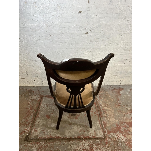 148 - A Victorian inlaid rosewood and brown upholstered nursing chair - approx. 83cm high x 43cm wide x 43... 