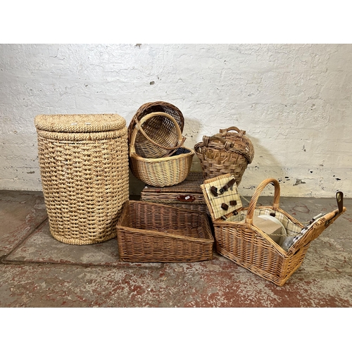 149 - Seven various wicker baskets