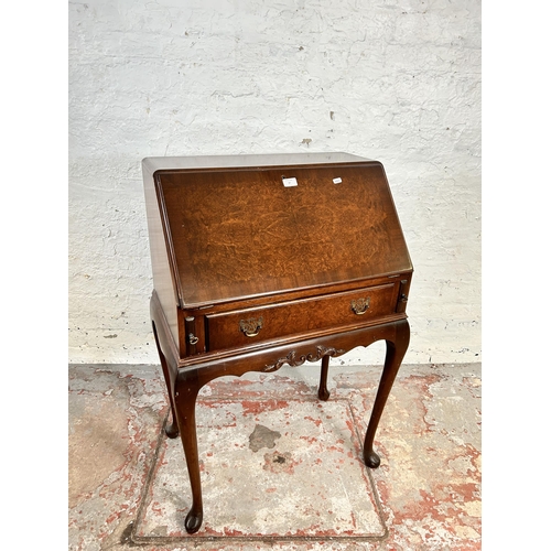 27 - A mid 20th century Queen Anne style walnut ladies bureau with single drawer, fall front and cabriole... 