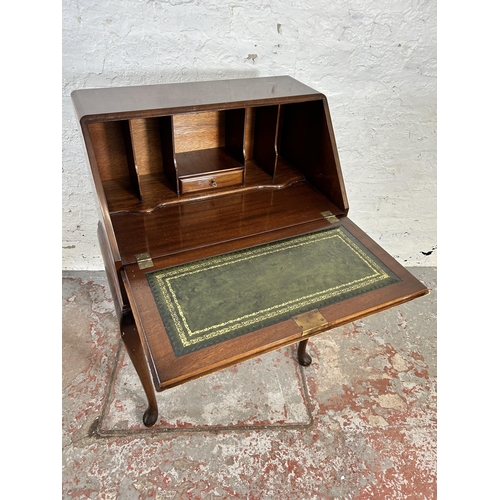 27 - A mid 20th century Queen Anne style walnut ladies bureau with single drawer, fall front and cabriole... 