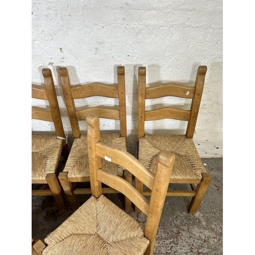 31 - A set of six beech and rush seated ladder back dining chairs - approx. 100cm high x 48cm wide x 42cm... 