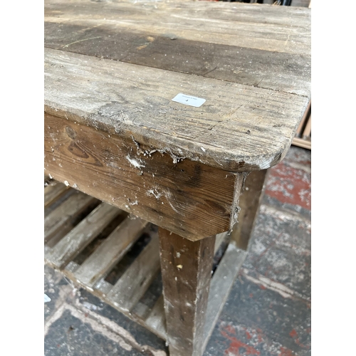 4 - A vintage pine two tier work bench - approx. 90cm high x 176cm wide x 62cm deep