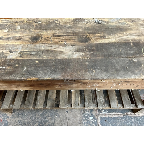 4 - A vintage pine two tier work bench - approx. 90cm high x 176cm wide x 62cm deep