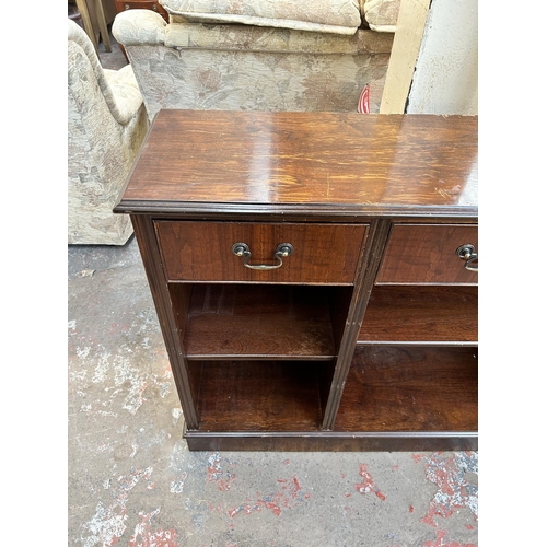 59 - A Georgian style oak bookcase with three upper drawers - approx. 91cm high x 149cm wide x 33cm deep