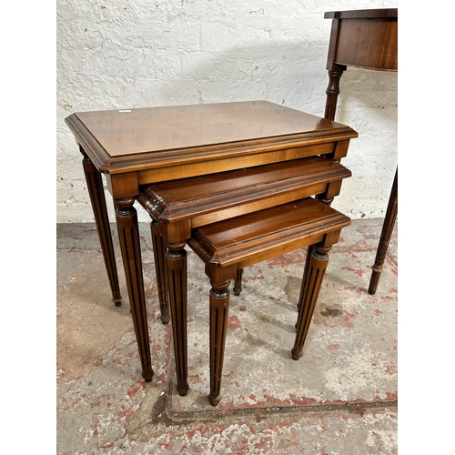 74 - Two pieces of Regency style mahogany furniture, nest of three tables and console table with two draw... 