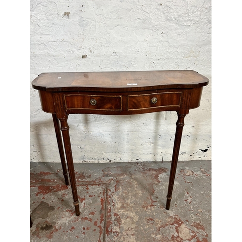 74 - Two pieces of Regency style mahogany furniture, nest of three tables and console table with two draw... 