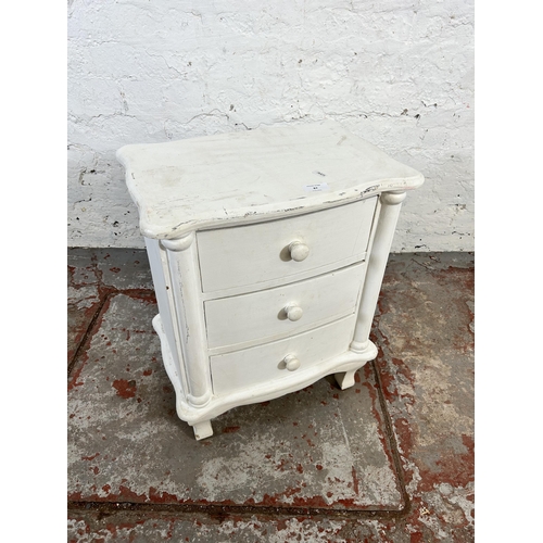 87 - A modern white painted chest of three drawers - approx. 54cm high x 43cm wide x 30cm deep