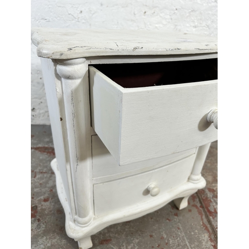 87 - A modern white painted chest of three drawers - approx. 54cm high x 43cm wide x 30cm deep