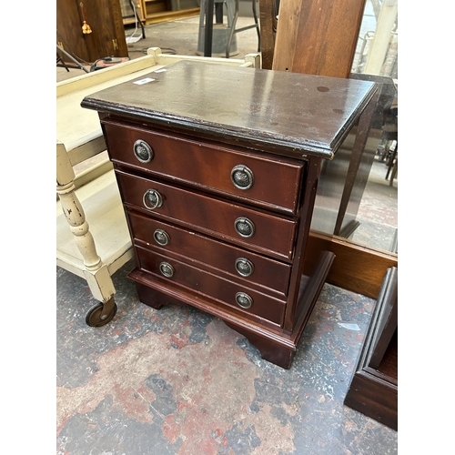 96 - Five pieces of furniture, mahogany three tier open bookcase, Regency style mahogany chest of four dr... 