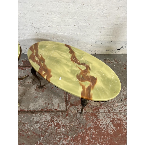 98 - Two onyx effect and gilt metal occasional tables