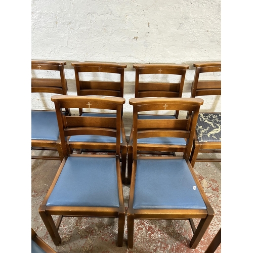 99 - Eight mid 20th century beech chapel chairs