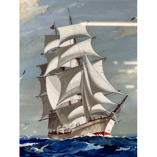 168 - A framed Horace Walton oil on board of a sailing ship - approx. 31cm high x 28.5cm wide