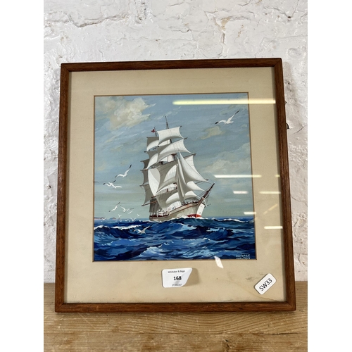 168 - A framed Horace Walton oil on board of a sailing ship - approx. 31cm high x 28.5cm wide