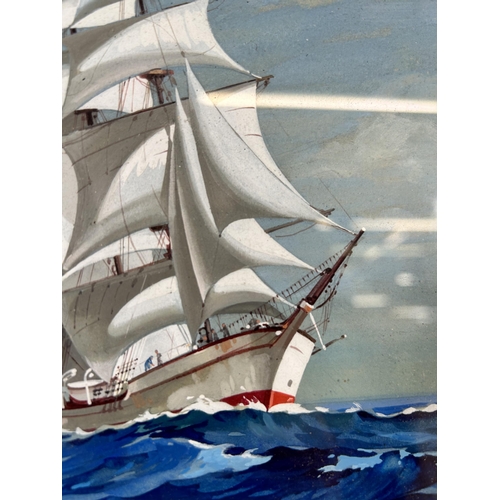 168 - A framed Horace Walton oil on board of a sailing ship - approx. 31cm high x 28.5cm wide