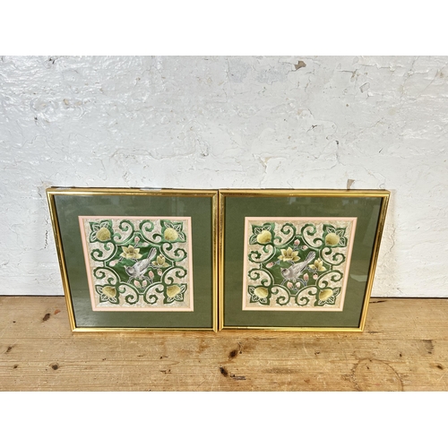 176 - A pair of gilt framed Oriental silk embroideries - approx. 31cm x 31cm