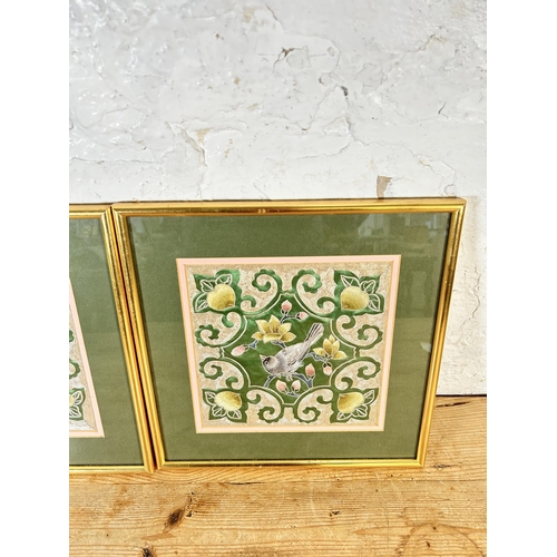 176 - A pair of gilt framed Oriental silk embroideries - approx. 31cm x 31cm