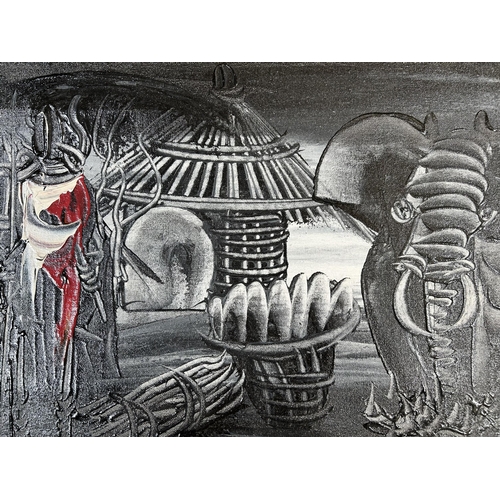 177 - A late 20th century African abstract oil on canvas - approx. 25cm high x 64cm wide