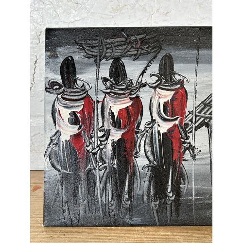 177 - A late 20th century African abstract oil on canvas - approx. 25cm high x 64cm wide