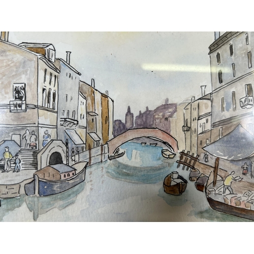 178 - A late 20th century framed watercolour of a continental canal scene, signed lower left - approx. 25.... 