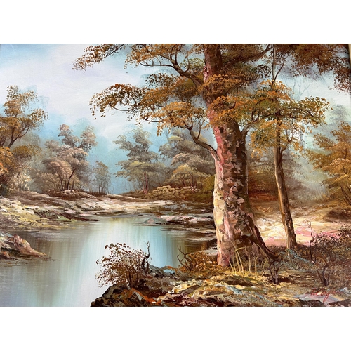 182 - Two mid 20th century gilt framed oil paintings of landscape scenes - largest approx. 64cm high x 90c... 