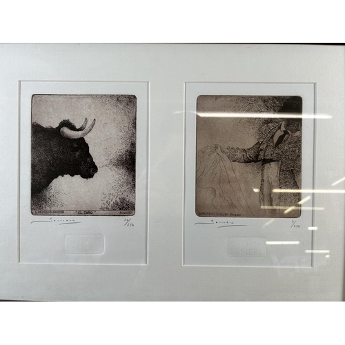 183 - Two Grabados Somera pencil signed limited edition of 250 Spanish etchings in wooden frame - approx. ... 