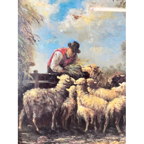 184 - A gilt framed textured print of a farming scene - approx. 40cm high x 40cm wide