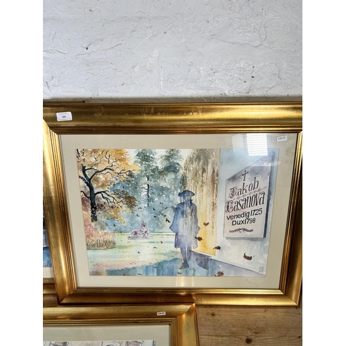 185 - Three gilt framed prints - approx. 62cm high x 75cm wide