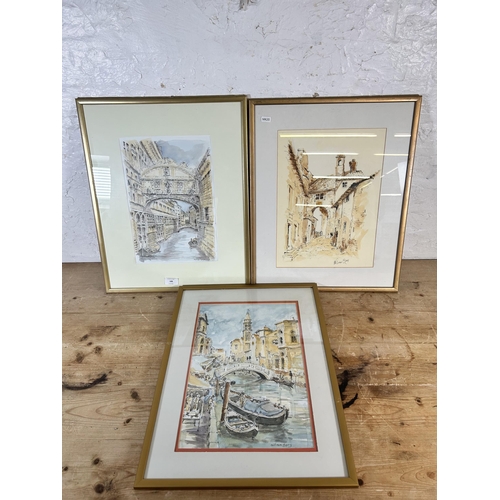 188 - Three framed William Spry ink wash watercolours - approx. 53cm high x 42cm wide