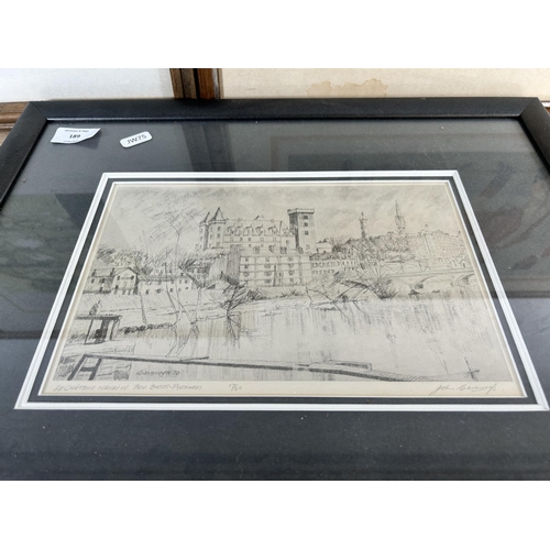 189 - Three 20th century framed prints, two being pencil signed limited editions - largest approx. 67cm hi... 