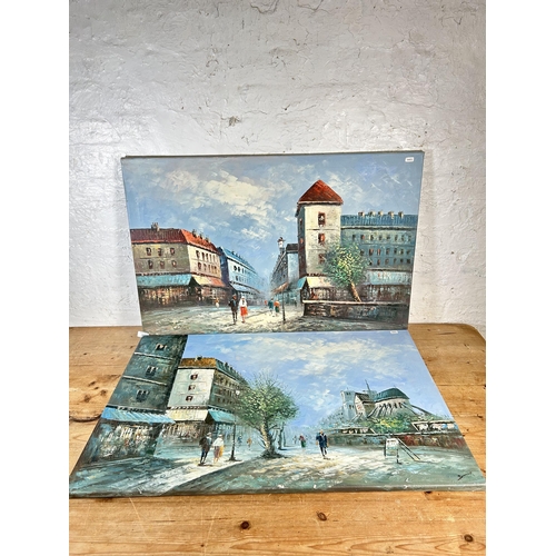 190 - Two late 20th century continental oil paintings - approx. 60cm high x 92cm wide