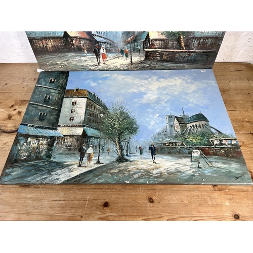 190 - Two late 20th century continental oil paintings - approx. 60cm high x 92cm wide