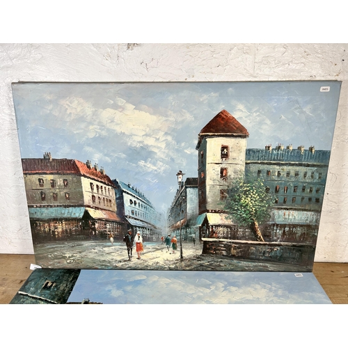 190 - Two late 20th century continental oil paintings - approx. 60cm high x 92cm wide